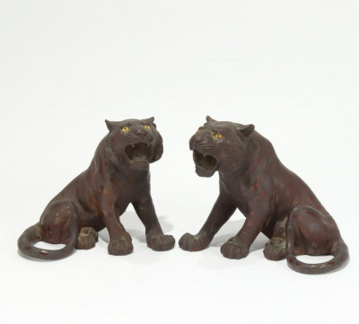Image for Lot Pair Omori Mitsumoto Saku Meiji Bronze Tigers