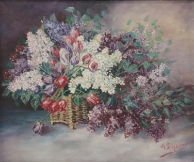 Image for Lot Ch Schaller 20th C  Basket of Flowers O/C