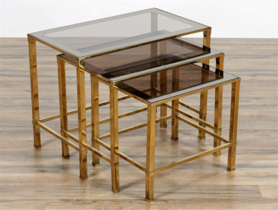 Image for Lot Contemporary Styled Metal and Glass Nesting Tables