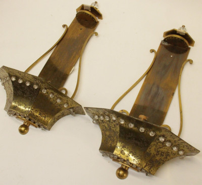 Pair French 40's Brass Sconces