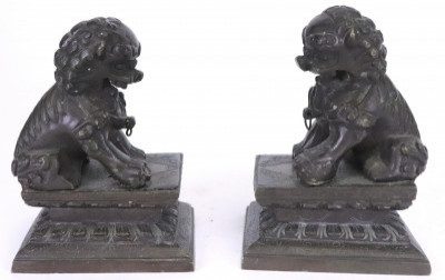 Image for Lot Pair Small Bronze Guardian Lions