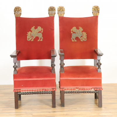 Image for Lot Pair Spanish Baroque Style Arm Chairs