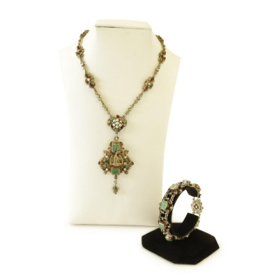 Image for Lot Antique Silver Gem Set Necklace & Bracelet