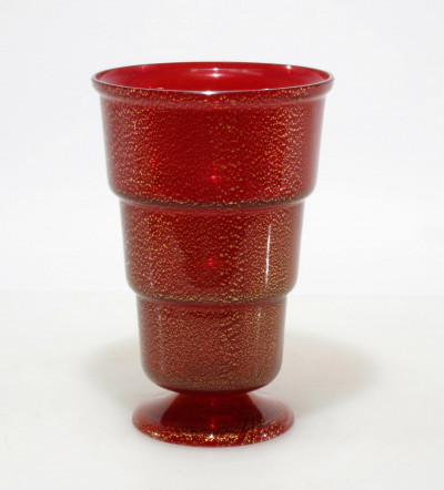 Image for Lot Gold Fleck Ruby Glass Vase, poss. Seguso