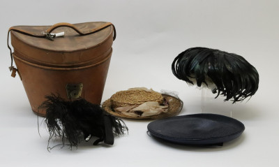 Image for Lot Victorian Leather Hat Box  4 Ladies Hats