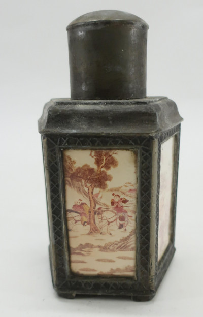 Title Chinese Glass and Pewter Tea Caddy / Artist