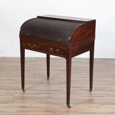 Image for Lot George III Tambour Mahogany Desk, Late 18th C.
