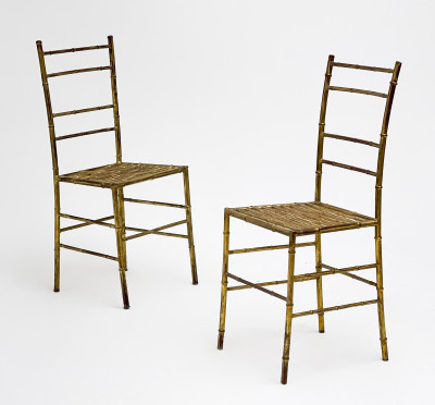 Title Gilt Metal Faux Bamboo Chairs, Pair / Artist