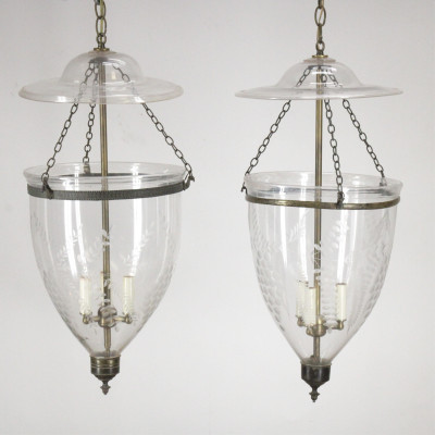 Image for Lot Near Pair Antique Bell Jar Hanging Lanterns