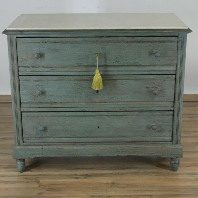 Image for Lot Antiqued Painted Marble Top Chest of Drawers