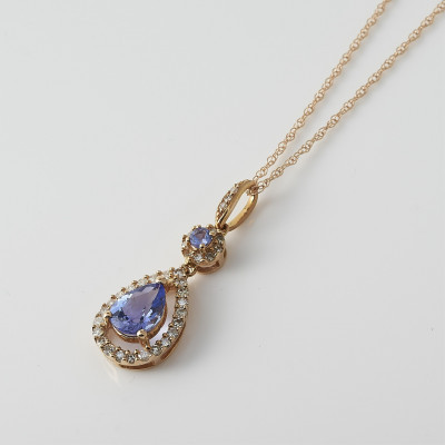 Image for Lot Pear Cut Tanzanite & Diamond Halo Pendant Necklace