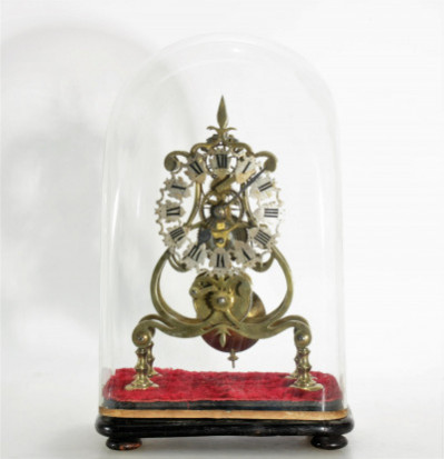 Image for Lot English Baroque Style Brass Skeleton Clock