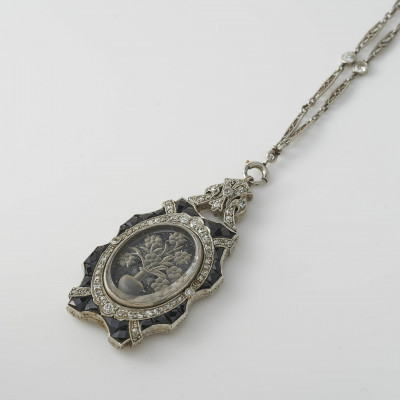 Image for Lot Edwardian Hematite Intaglio Necklace
