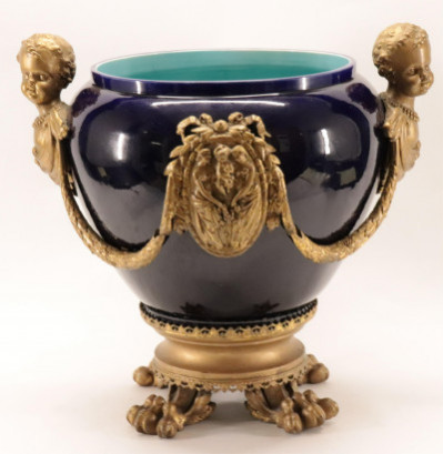 Image for Lot Empire Style Gilt Bronze Mounted Porcelain Urn