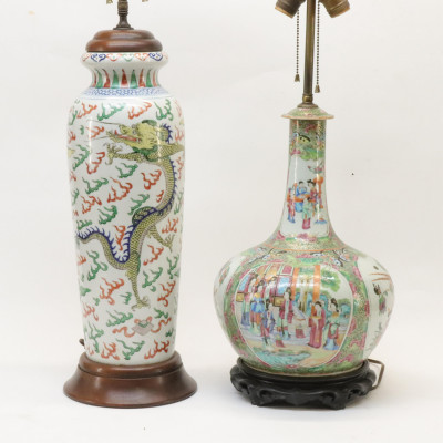Image for Lot Two Chinese Export Porcelain Vases as Lamps