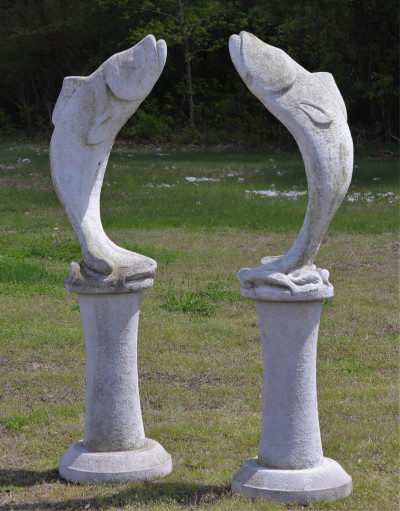 Image for Lot Pair of Massarelli Koi Fish on Stand cast stone