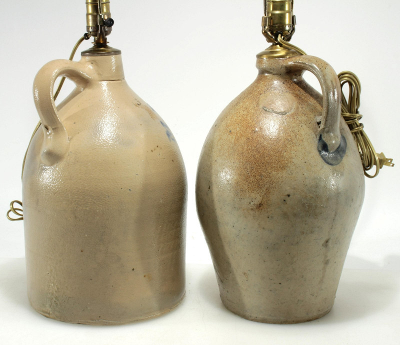 Image 4 of lot 2 Stoneware Jug Lamps; M.D. Breem Albany NY