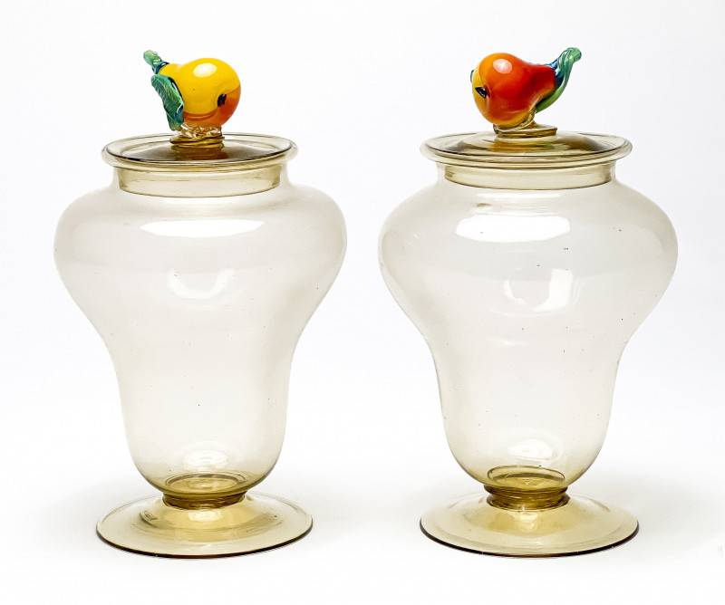 Fratelli Toso - Pair of Lidded Soffiato Vases