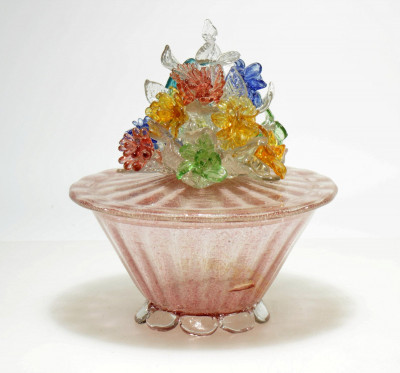 Image for Lot Attr. Salvieti Murano - Colored Glass Covered Bowl