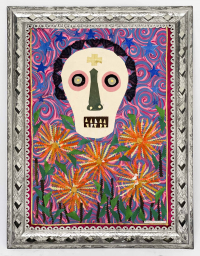 Image for Lot Rodolfo Morales - Untitled (Skull with Flowers)