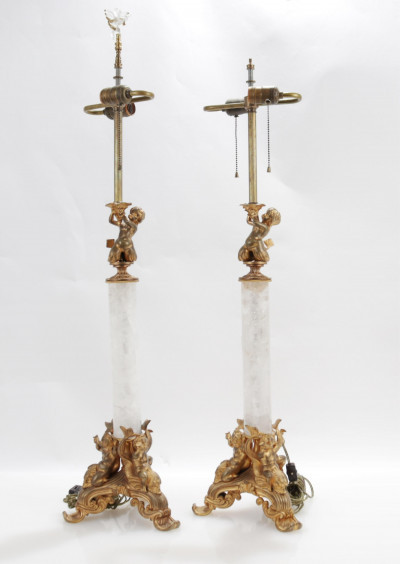 Image for Lot Pair Louis XVI Style Ormolu  Rock Crystal Lamps