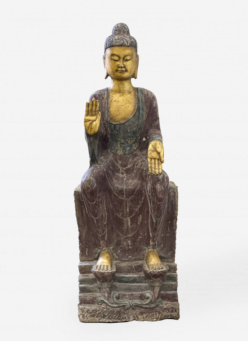 Chinese Large Painted Stone Figure of Buddha