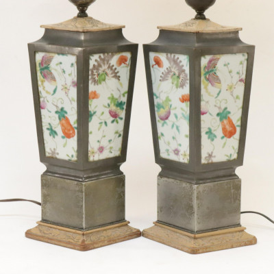 Image for Lot Pair of Porcelain Tile and Metal Lamps
