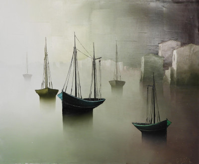 Title Gilbert Bria - Boats by the White Houses / Artist