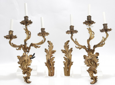 Image for Lot Pair of Rococo Style 3 Light Wall Sconces