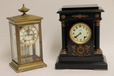 Image for Lot Ansonia Brass Carriage Clock & Painted Metal Clock