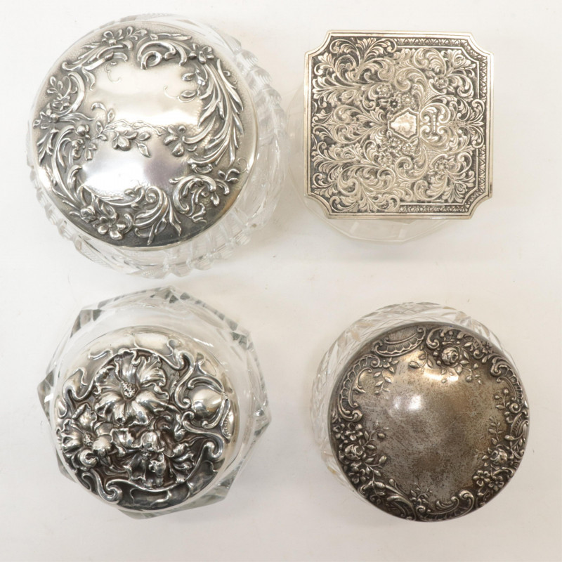 Image 2 of lot 13 Sterling Silver Topped Jars Perfumes  Inkwell