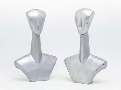 Image for Lot Geoffrey Beene Stylized Silver Mannequin Busts, Pair