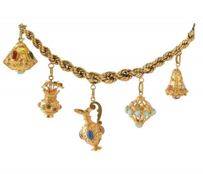 Image for Lot Etruscan Revival 18k & 14k Gold Charm Bracelet