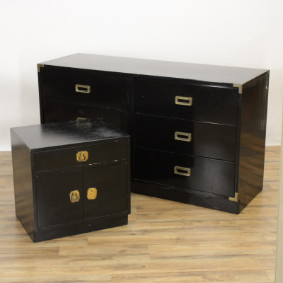 Two Campaign Style Black Painted Cabinets