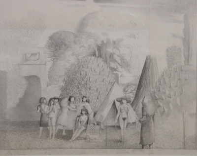 Image for Lot David Inshaw, Study for The Garden, pencil drawing