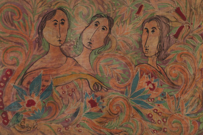 Image for Lot Unknown Artist 3 Beauties, paint on fabric