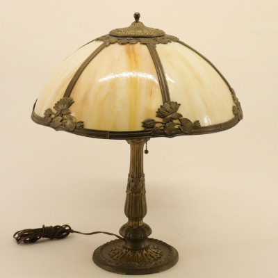 Image for Lot Art Nouveau Style Metal Slag Glass Table Lamp