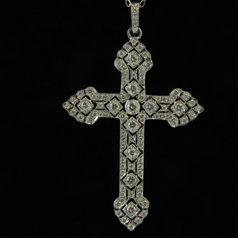 Image 2 of lot 18k White Gold & Diamond Cross Pendant