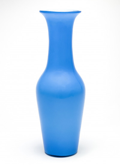 Tall Italian Blue Cased Glass Vase