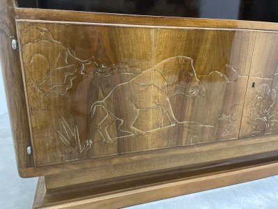 Image 4 of lot 2 Art Deco Wood Sideboards with Hunt Motifs