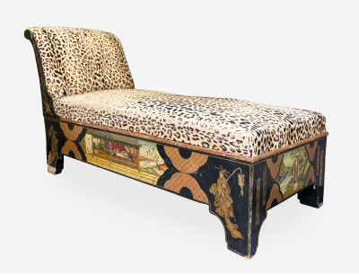 Title Japanned Chaise Lounge with Faux Leopard / Artist