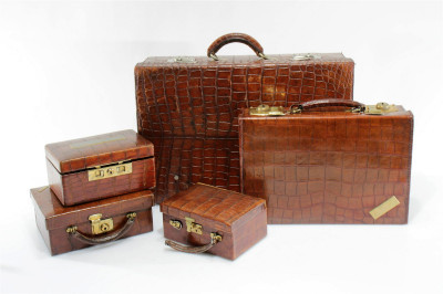 Vintage English Crocodile Leather Travel Cases