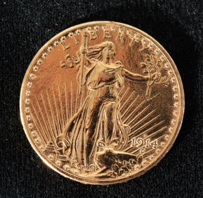 Image for Lot 1914-D $20 Saint Gaudens Double Eagle Gold Coin