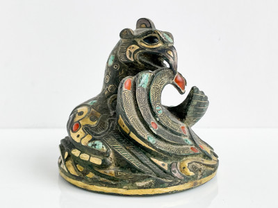 Image for Lot Chinese Gilt and Stone Inlaid Bronze Bird Form Mat Weight