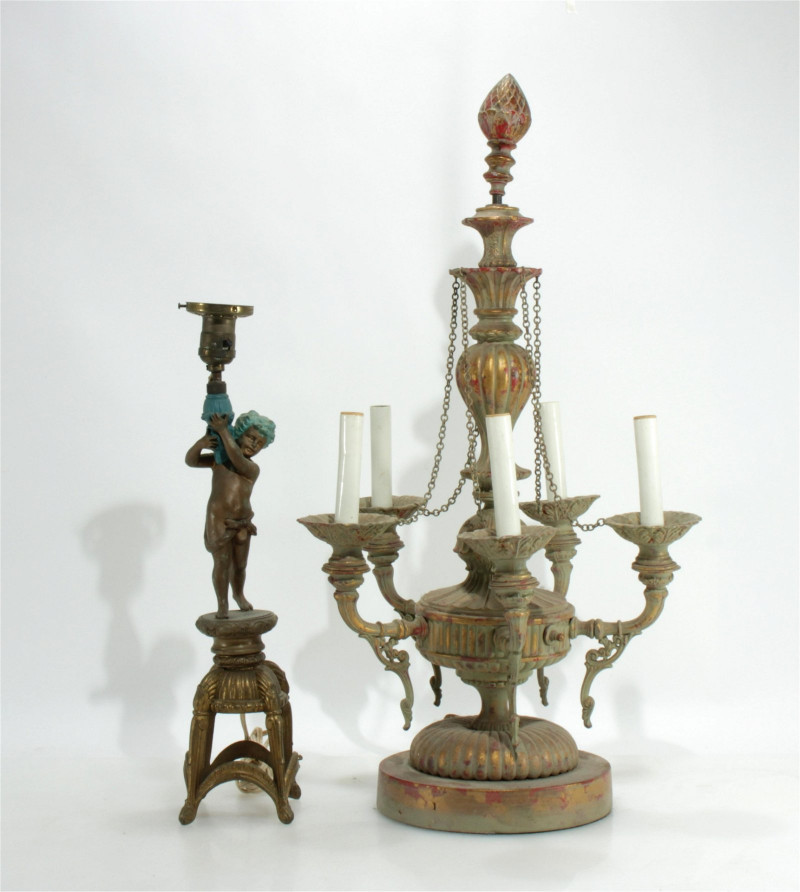 Image 1 of lot 2 Cast Brass & Metal Lamps, Candelabra