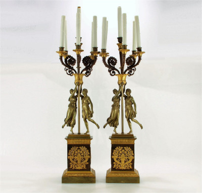 Image for Lot Pair of French Empire Bronze Candelabra