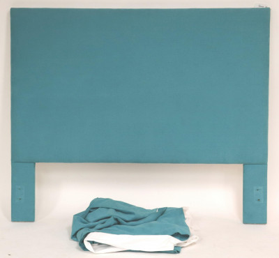Image for Lot Queen Teal Upholstered Headboard & Custom Skirt