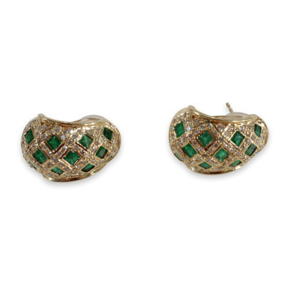 Image for Lot Pair of Diamond and Emerald Earrings