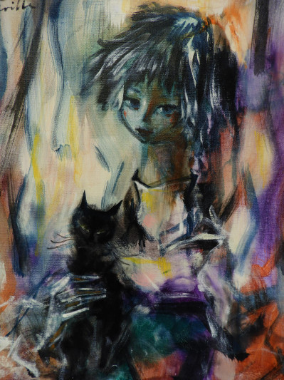 Image for Lot Henri Laville - Abstract Girl with Cat