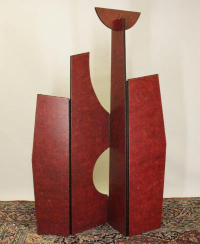 Image for Lot 1980's Burgundy Lacquered 4Panel Screen
